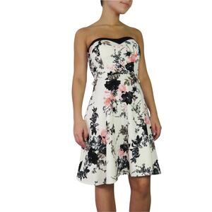 Papaya Strapless Sweetheart Floral Mini Dress Formal Dress Pink & Black Small
